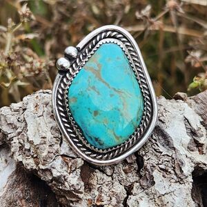 Leslie Nez Navajo handmade Turquoise ring sz 8.25 sterling signed